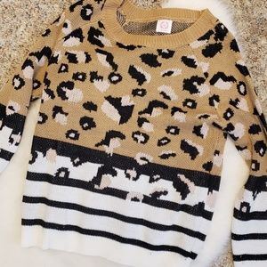Boutique Leopard Stripe Contrast Sweater